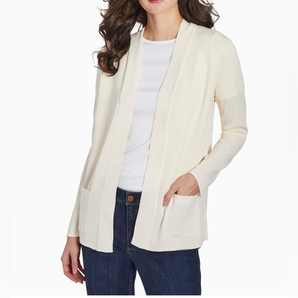 LOFT Women’s Cardigan Open Sweater XL Ivory Front Pockets